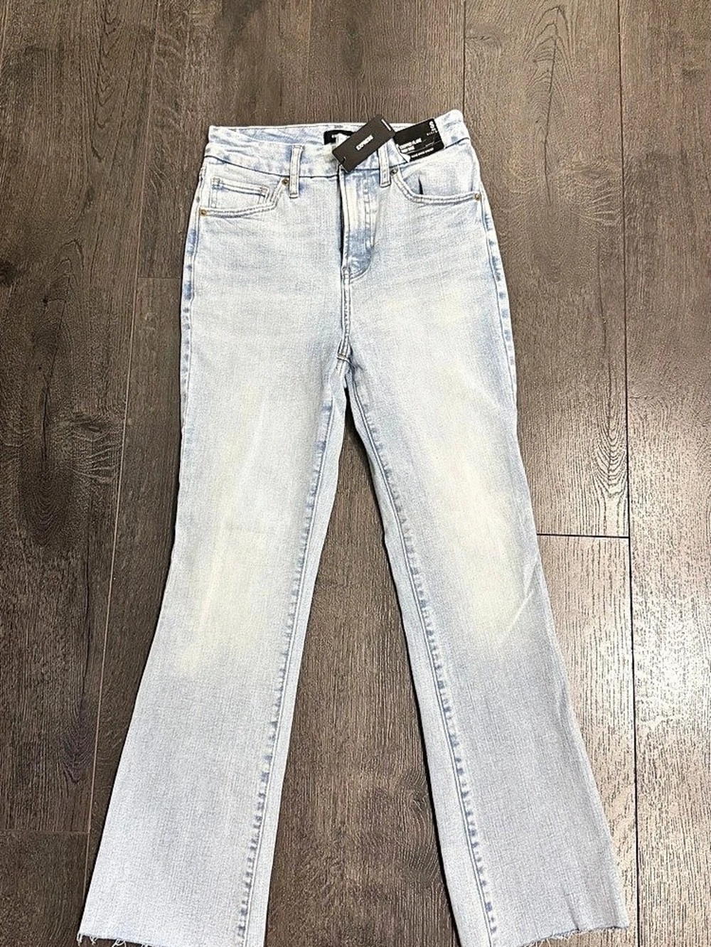 Express High Waisted FlexX Cropped Flare Jeans Blue Small